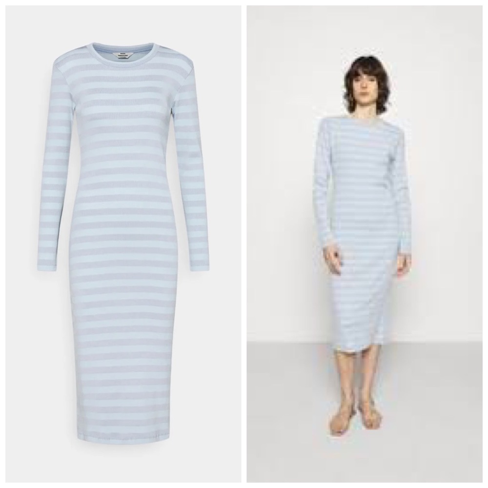 Mads Nørgaard Copenhagen Pale Blue Stripe Long Sleeve Midi Dress